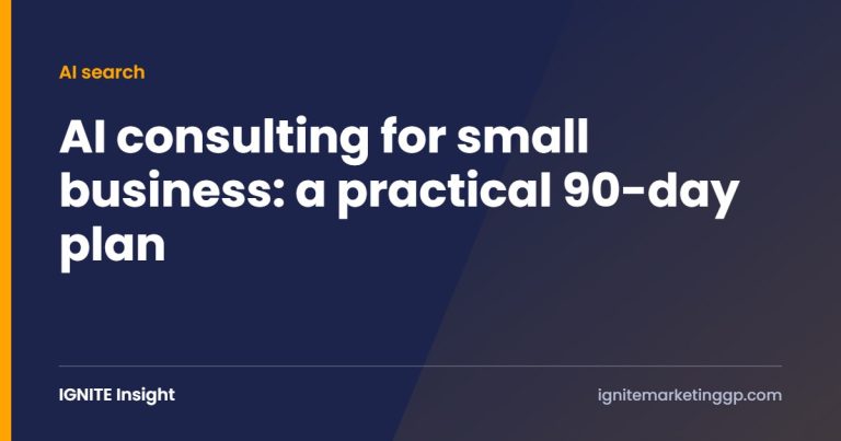 AI consulting for small business: a practical 90-day plan cover - IGNITE Marketing Group AI consulting for small business: a practical 90-day plan