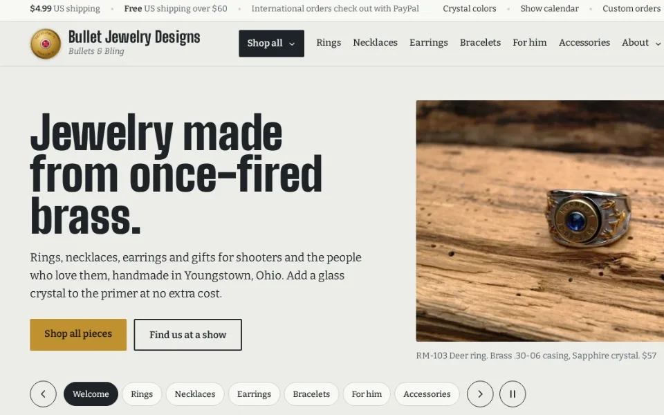 Bullet Jewelry Designs home page: an online jewelry store built by IGNITE