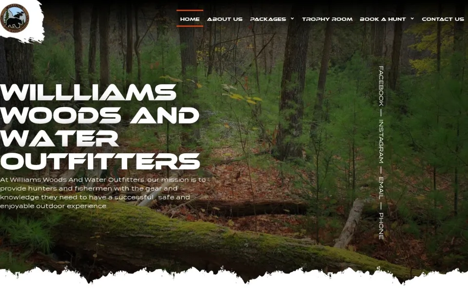 Williams Woods and Water Outfitters home page: an outfitter website built by IGNITE